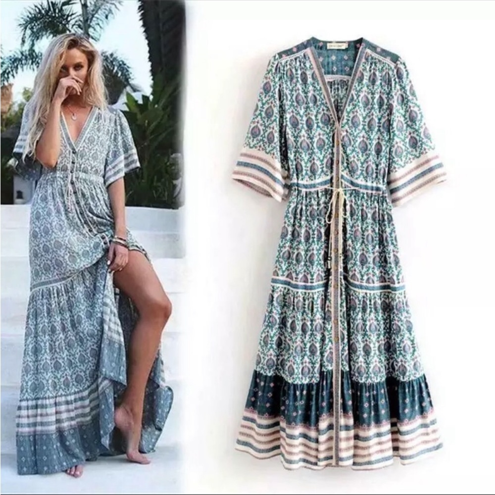 NEW! 5 STAR Boho Gypsy Button down Maxi Dress